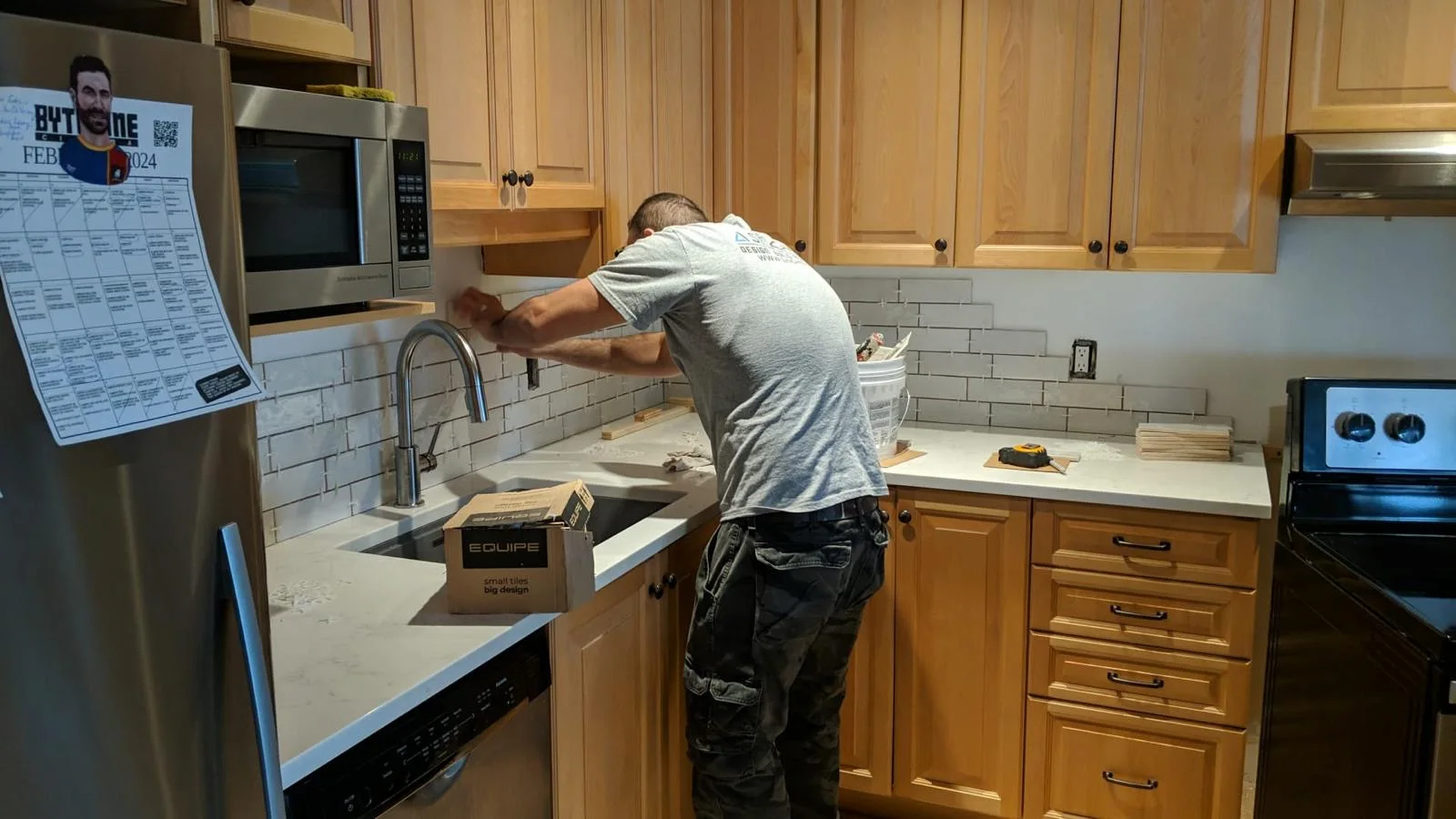 Installing kitchen backsplash subway tile
